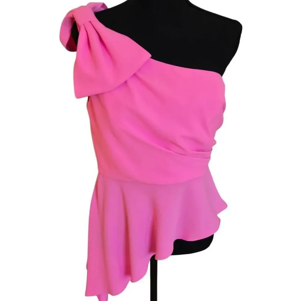 Amanda Uprichard New York Womens One Shoulder Bow Dressy Top Pink Medium - Picture 12 of 12